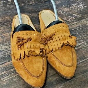 JoliMall Women's Brown Suede Loafers with Fringe Detail